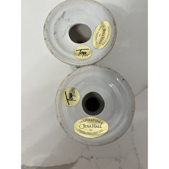 Jena Hall for Toyo VTG Hand Painted Flowery Lusterware Candlesticks-Pair of 2 - Picture 4 of 6